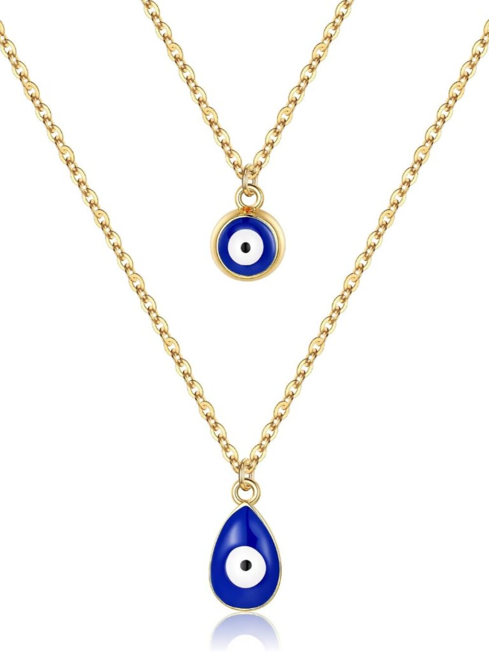 Evil Eye Necklace for Women 14K Gold Plated Delicate Necklaces Blue White CZ Dia